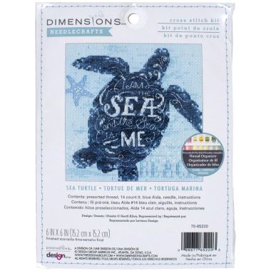 Counted Cross Stitch Kit 6"X6"-Sea Turtle, Dimensions, 70-65220