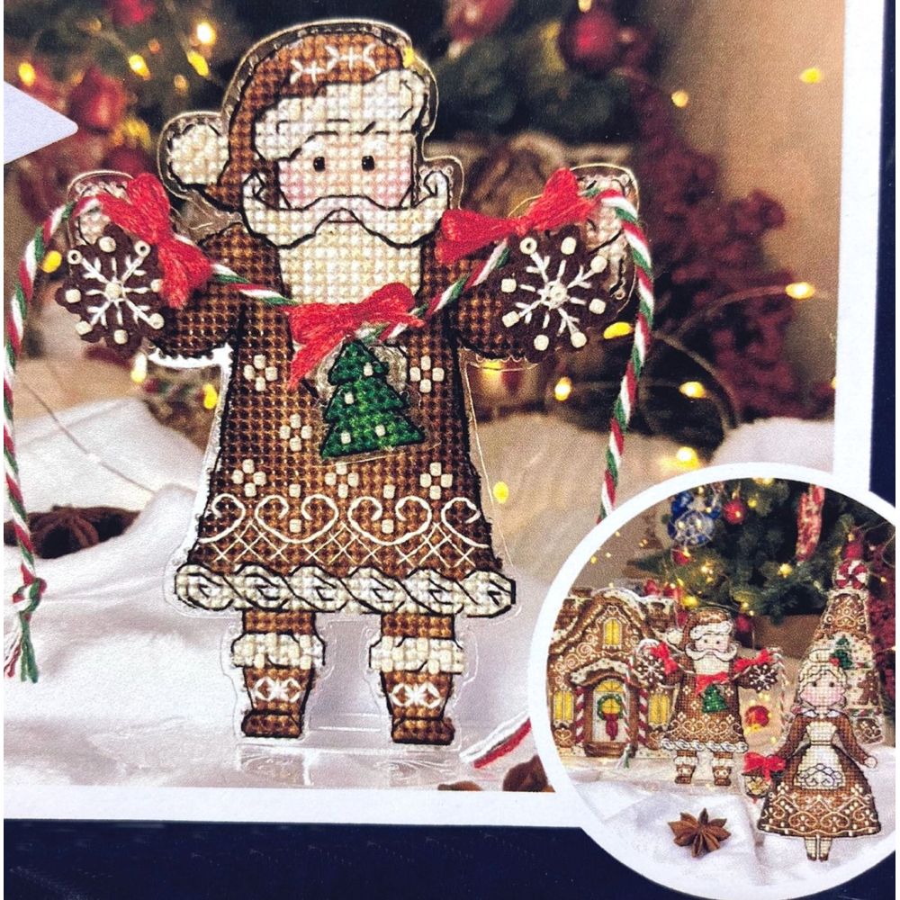 Cross Stitch Kit, Gingerbread Santa (Red Suit), set with threads, beads and decorative crystals. Cross Stitch Kit, Gingerbread Santa (Red Suit), set with threads, beads and decorative crystals.