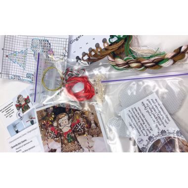 Cross Stitch Kit, Gingerbread Santa (Red Suit), set with threads, beads and decorative crystals.