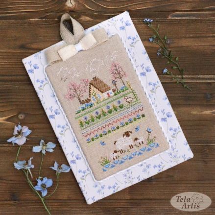 Premium Counted Cross Stitch Kit Sampler Countryside Romance Tela-Artis X-071, Evenweave Fabric, hand-dyed DMC muline, melange