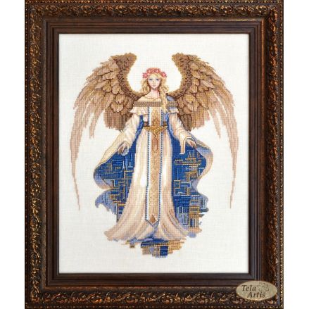 Guardian Angel Cross Stitch Kit – Tela Artis X-105 –Hand-dyed Threads – German Linen Fabric, Kreinik gold threads