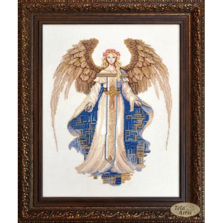 Guardian Angel Cross Stitch Kit – Tela Artis X-105 –Hand-dyed Threads – German Linen Fabric, Kreinik gold threads