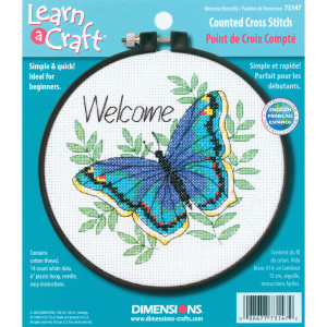 Counted Cross Stitch Kit 6" Round-Welcome Butterfly, Dimensions, 73147
