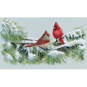 Counted Cross Stitch Kit Winter Cardinals, Dimensions 35178