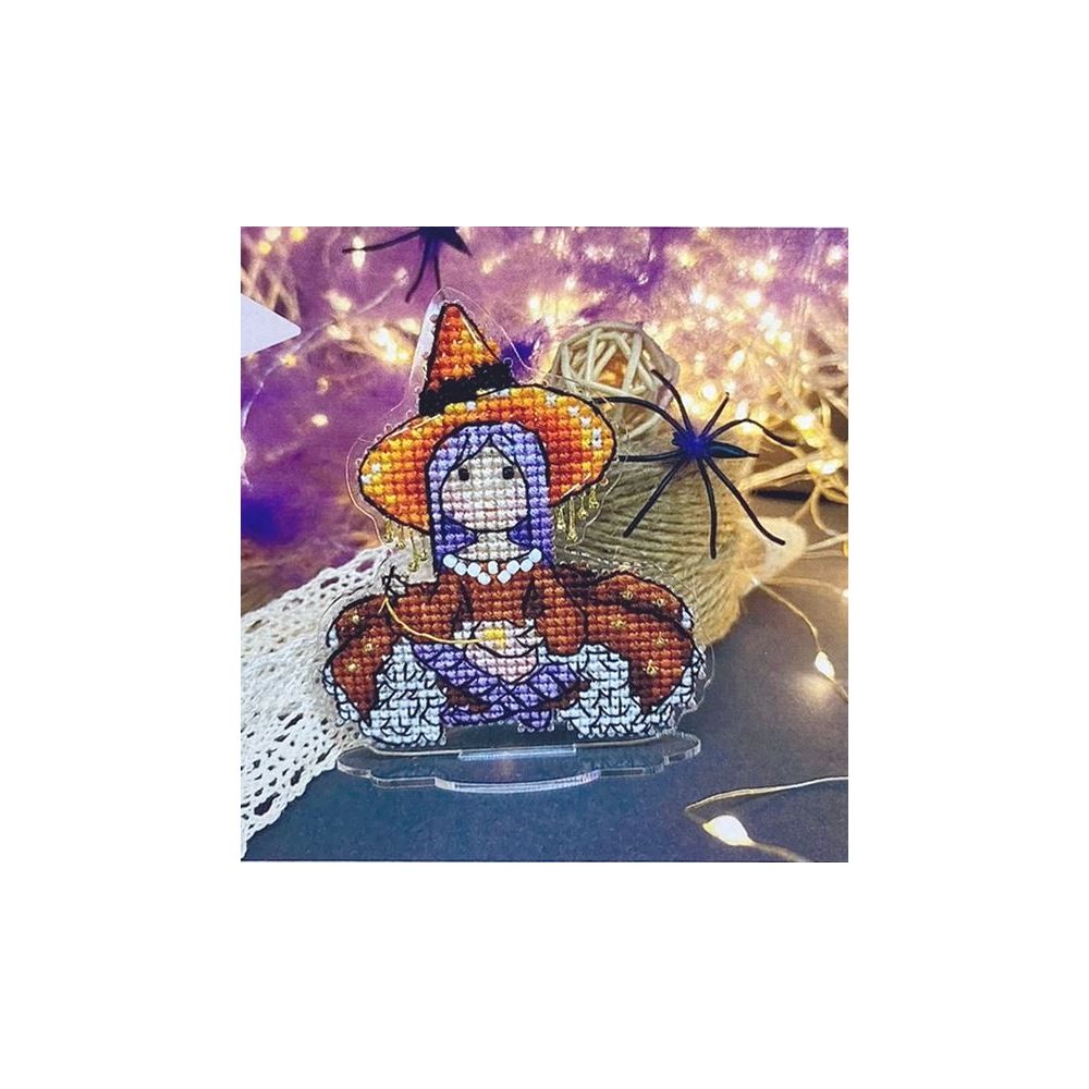 Unic Cross Stitch Kit, Embroidering Witch, kit  with threads and beads on flexible plastic base.