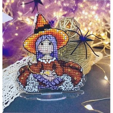 Unic Cross Stitch Kit, Embroidering Witch, kit  with threads and beads on flexible plastic base.