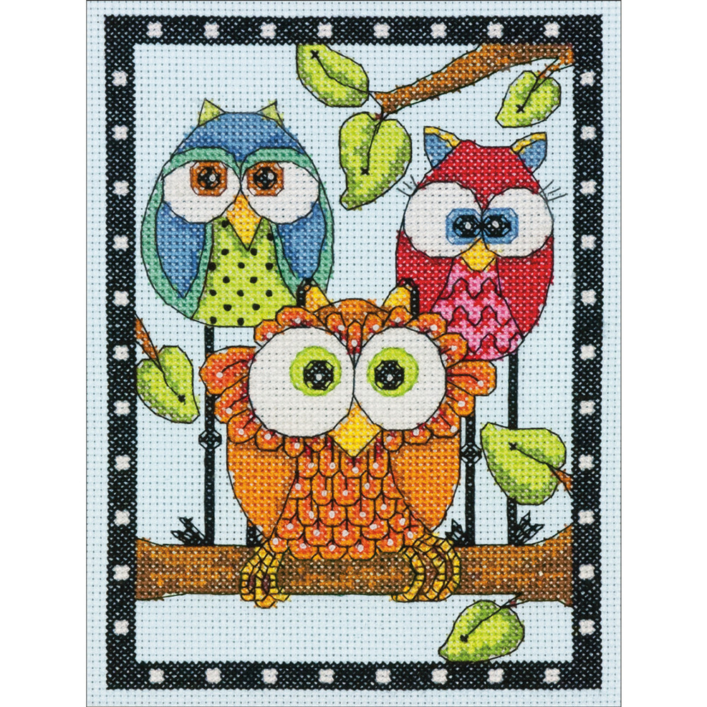 Counted Cross Stitch Kit 5"X7"-Owl Trio, Dimensions, 70-65159