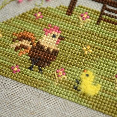 Сhicken coop Cross Stitch Kit – Tela Artis X-030 – Sampler – Hand-dyed Threads