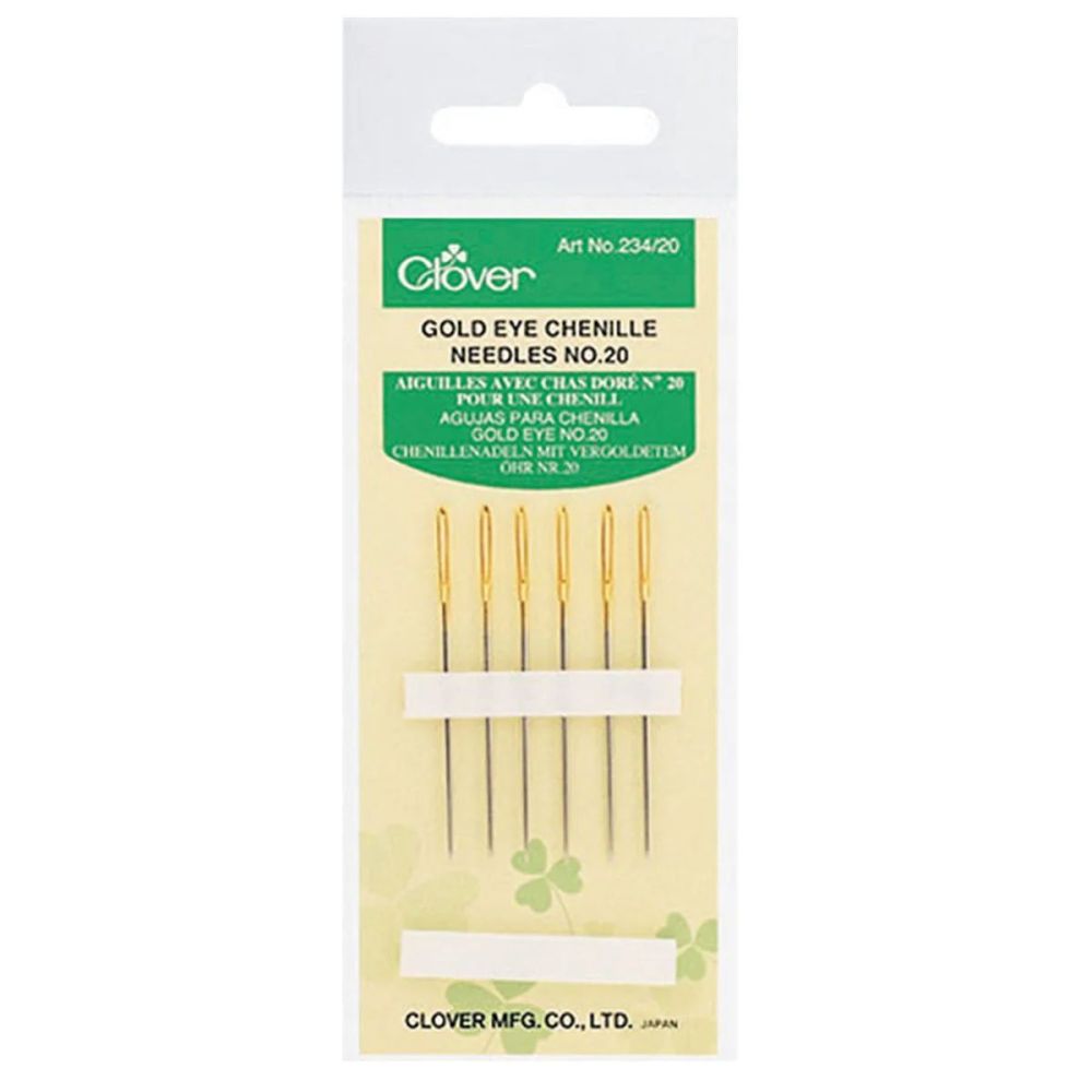 Clover Gold Eye Chenille Needles 234/20 – Size 20, 6 pcs