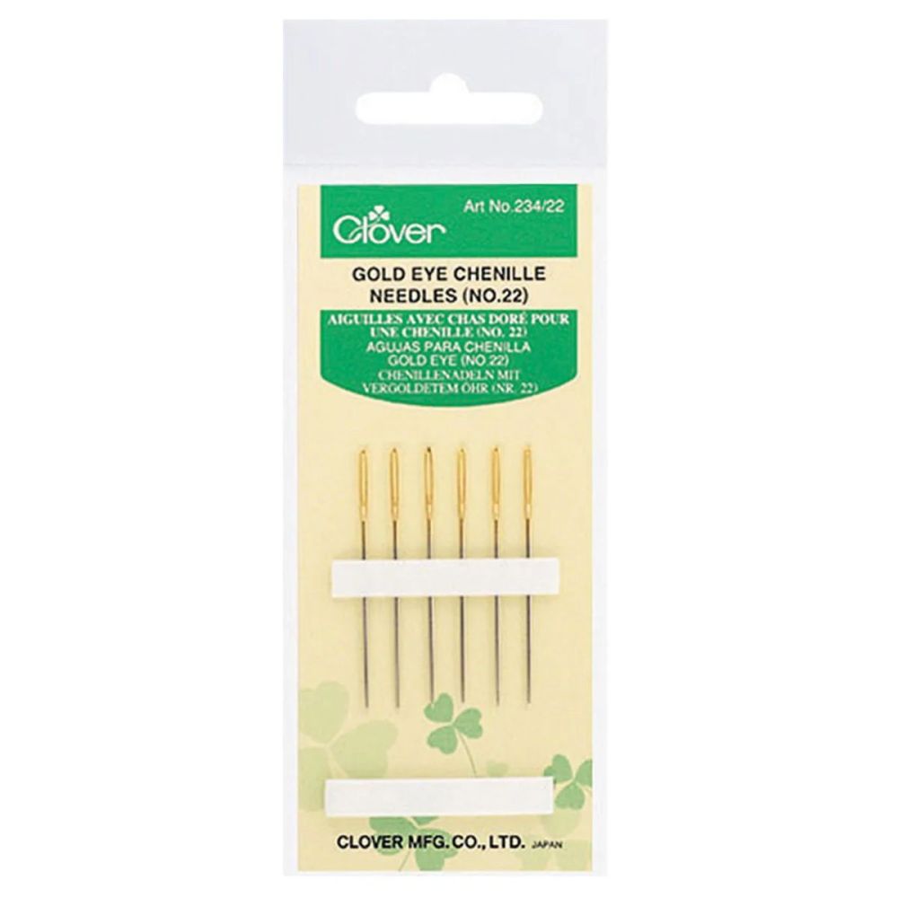 Clover Gold Eye Chenille Needles 234/22 – Size 22, 6 pcs