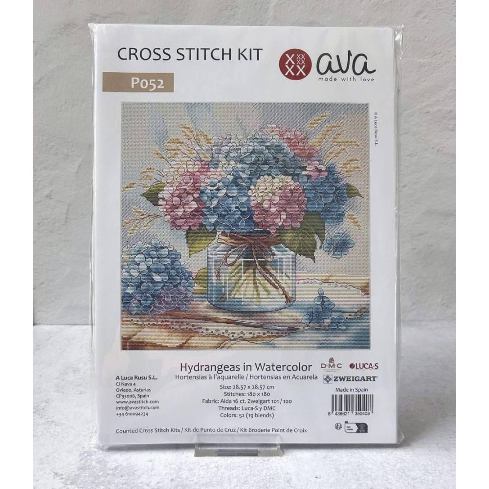 AVA Counted Cross Stitch Kit P052 – Hydrangeas in Watercolor