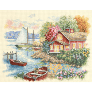 Counted Cross Stitch Kit Peaceful Lake House, Dimensions 35230