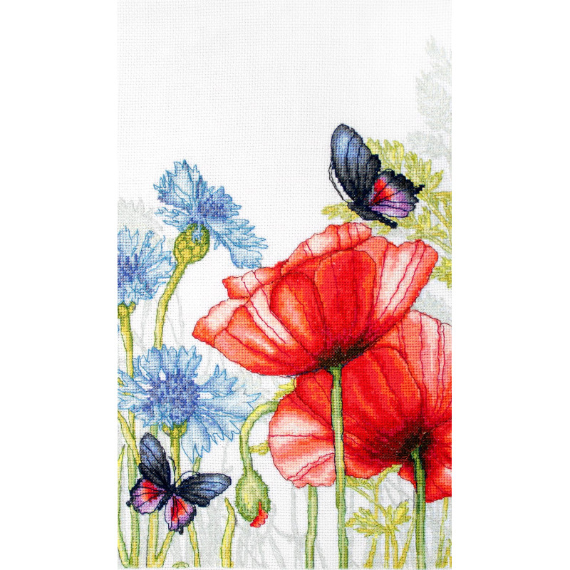 Cross Stitch Kit Poppies and Butterfly, Luca-S BU4018