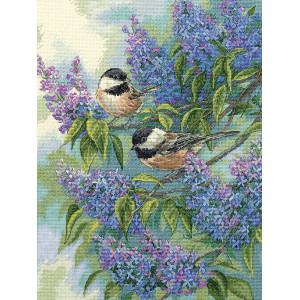 Counted Cross Stitch Kit Chickadees and Lilacs, Dimensions 35258