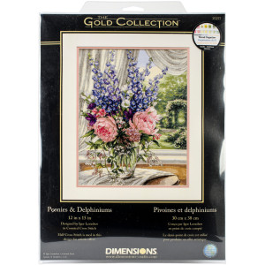 Counted Cross Stitch Kit 12"X15"-Peonies/Delphiniums, Dimensions, 35257