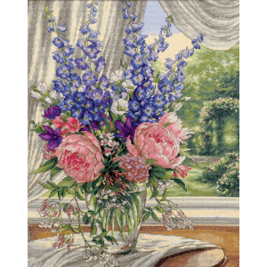 Counted Cross Stitch Kit Peonies and Delphiniums, Dimensions 35257