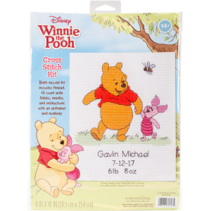Counted Cross Stitch Kit 8"X10"-Winnie The Pooh Birth Record, Dimensions, 70-35357