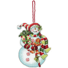 Counted Cross Stitch Kit Snowman with Sweets Ornament, Dimensions 70-08915