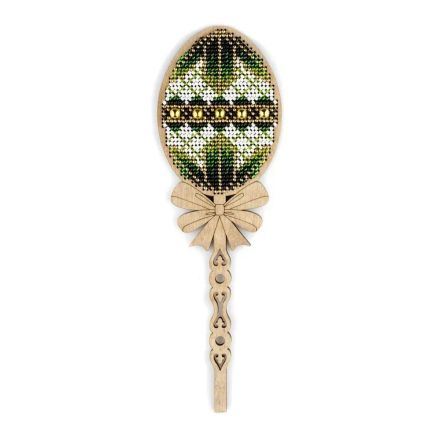 Wonderland Crafts Wooden Bead Embroidery Topper FLK-541 – White & Green Easter Egg