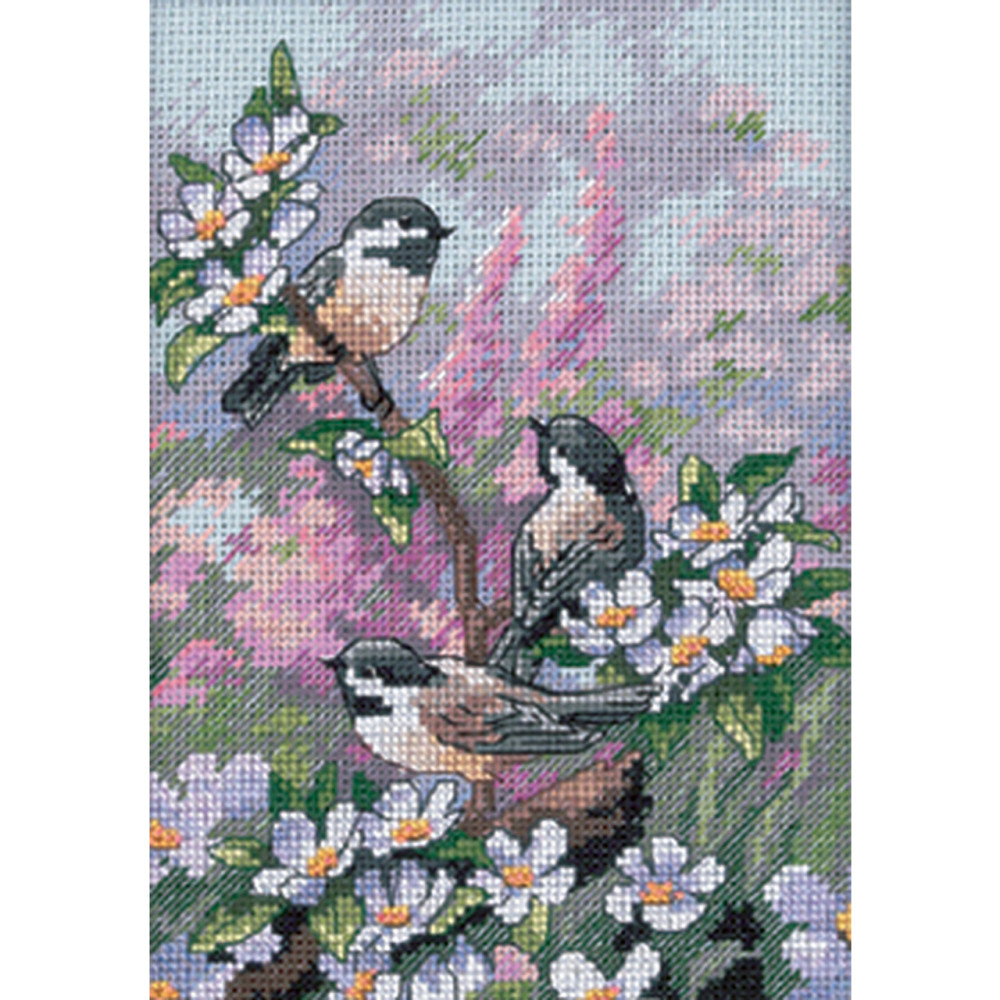 Counted Cross Stitch Kit Chickadees in Spring, Dimensions 6884