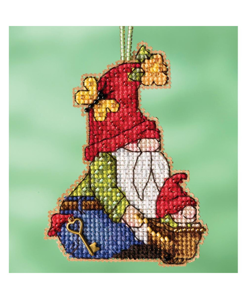 Beaded Cross Stitch Kit Wheelbarrow Gnome, Mill Hill MH16-2212