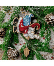 Bead Embroidery Kit on Wood, Santa with a Lantern, Wonderland Crafts FLK-455
