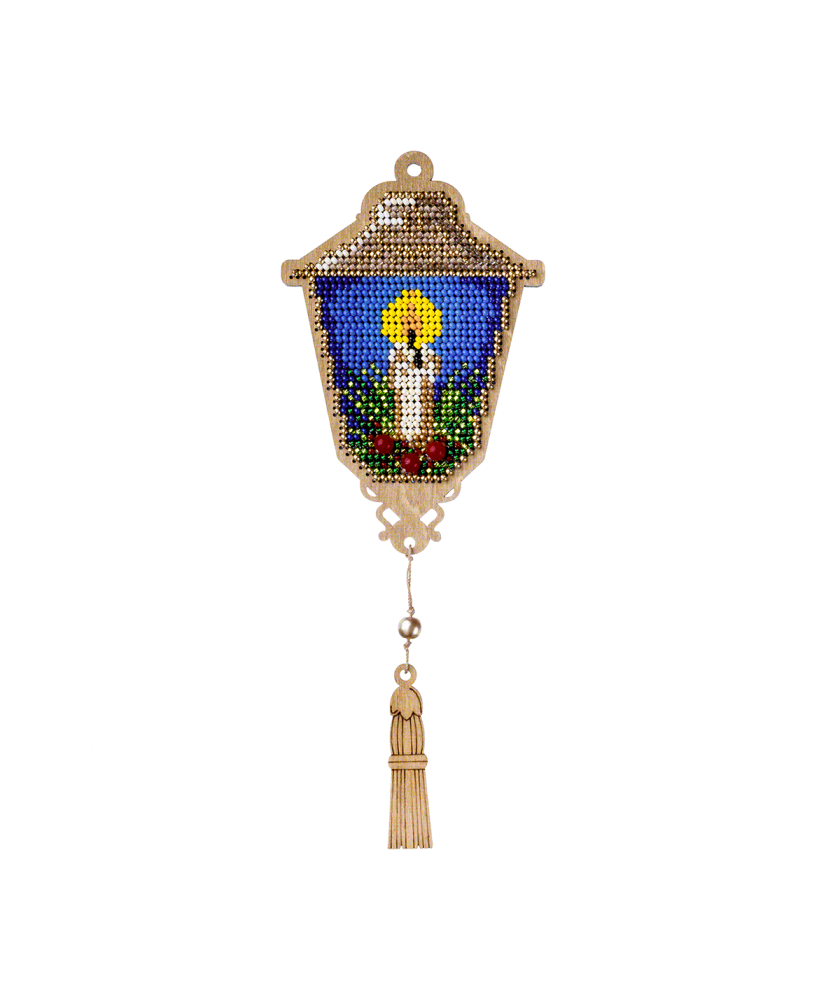 Bead Embroidery Kit on Wood, Lantern with a Candle, Wonderland Crafts FLK-453