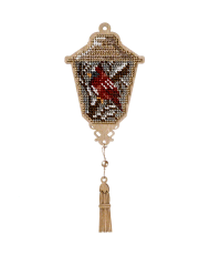 Bead Embroidery Kit on Wood, Lantern with Cardinal, Wonderland Crafts FLK-450