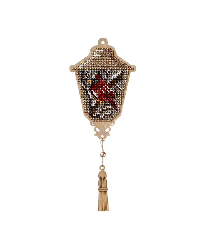 Bead Embroidery Kit on Wood, Lantern with Cardinal, Wonderland Crafts FLK-450