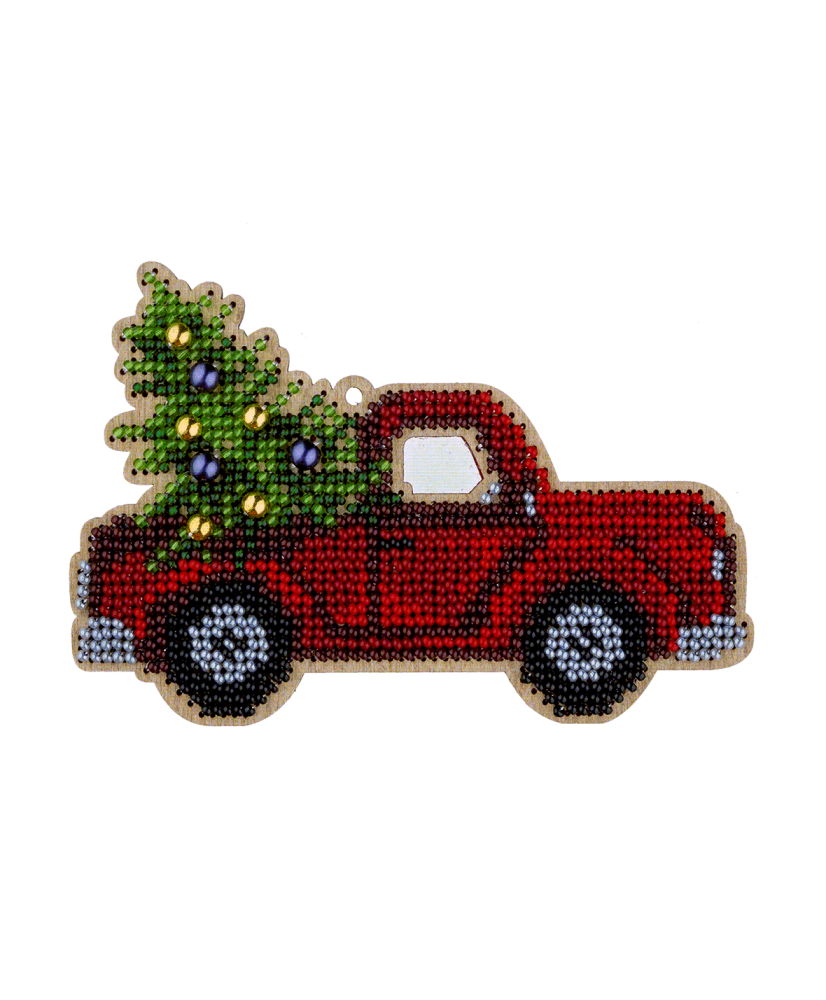 Bead Embroidery Kit on Wood, Christmas Truck, Wonderland Crafts FLK-382