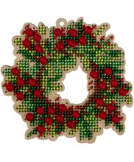 Bead Embroidery Kit on Wood, Wreath with Berries, Wonderland Crafts FLK-386