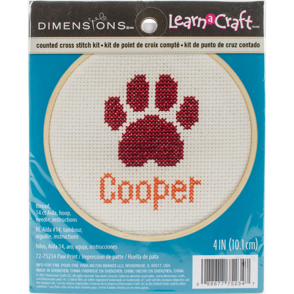 Counted Cross Stitch Kit 4"-Paw Print, Dimensions, 72-75234