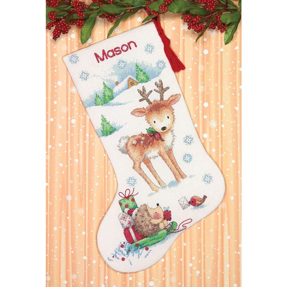 Dimensions Counted Cross Stitch Kit 70-08978 – Reindeer & Hedgehog Stocking