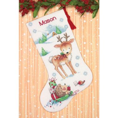 Dimensions Counted Cross Stitch Kit 70-08978 – Reindeer & Hedgehog Stocking