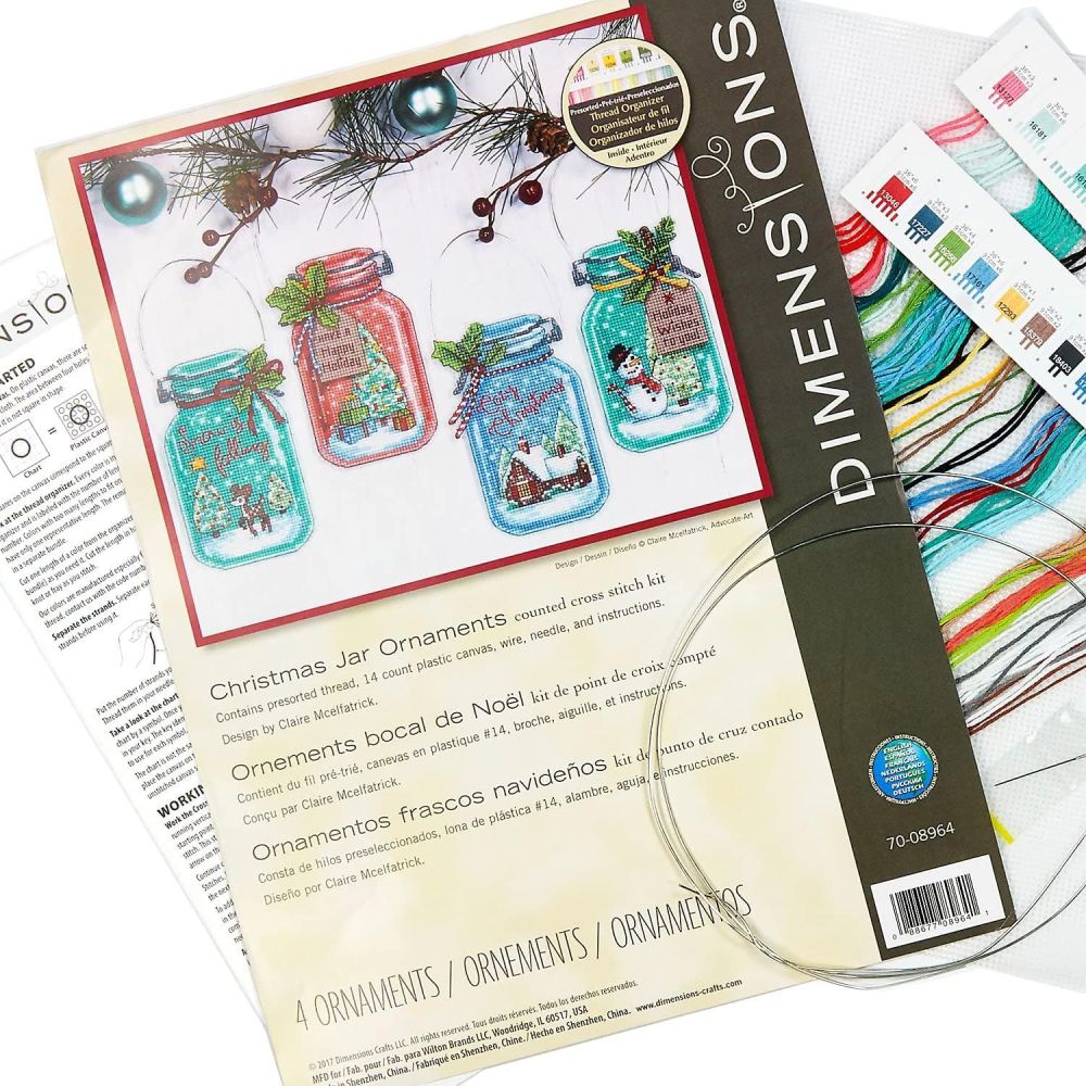Dimensions Counted Cross Stitch Kit 70-08964 – Christmas Jar Ornaments