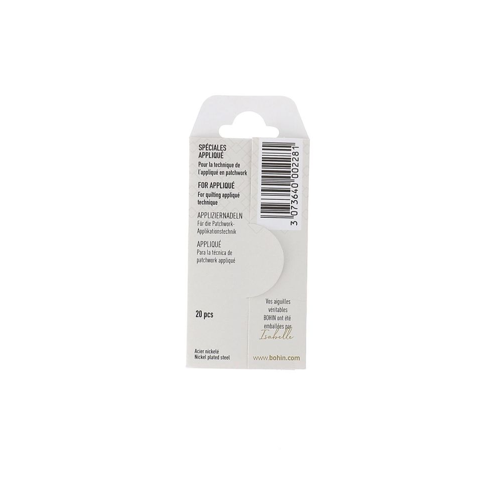 Bohin Appliqué Needles Short 00228 – Size 12, 20 pcs