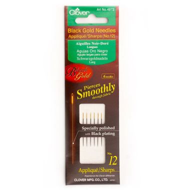 Clover Black Gold Applique/Sharps Needles 4972 – Size 12, 6 pcs