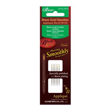 Clover Black Gold Applique/Sharps Needles 4973 – No. 9, 10 & 12 Assortment, 6 pcs