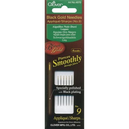 Clover Black Gold Applique/Sharps Needles 4970 – Size 9, 6 pcs