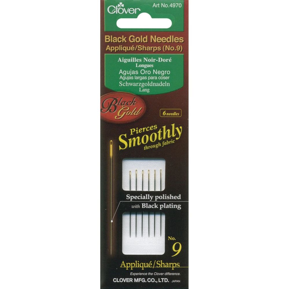 Clover Black Gold Applique/Sharps Needles 4970 – Size 9, 6 pcs