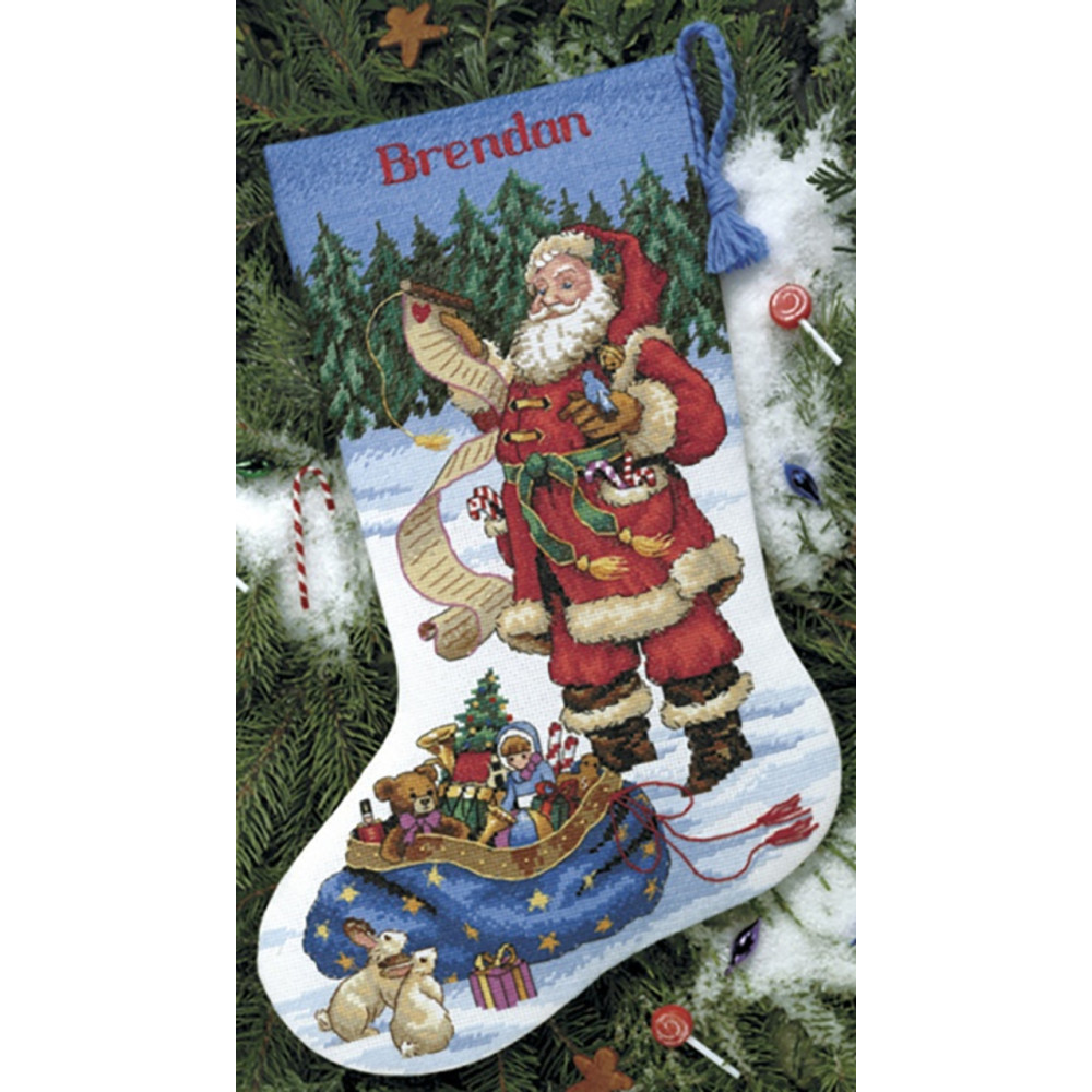Counted Cross Stitch Kit Checking His List Stocking, Dimensions 8645