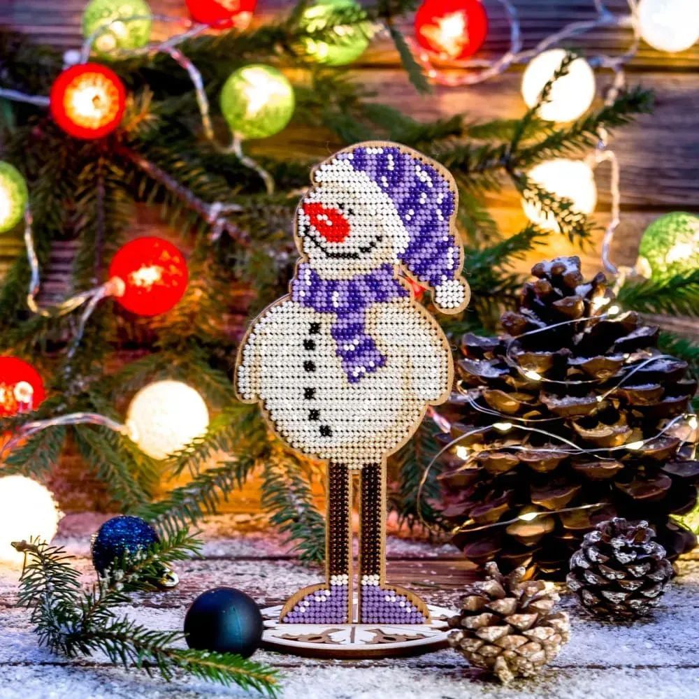 Wonderland Crafts Wooden Bead Embroidery Kit FLK-207 – Snowman In Cap