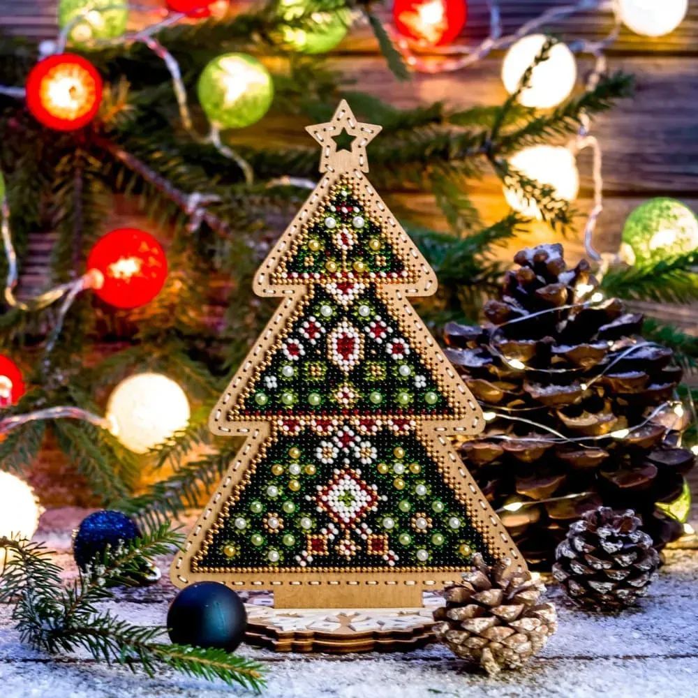 Wonderland Crafts Wooden Bead Embroidery Kit FLK-301 – Festive Christmas Tree