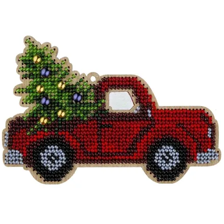 Wonderland Crafts Wooden Bead Embroidery Kit FLK-382 – Christmas Ornament Red Car