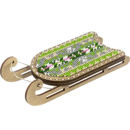 Wonderland Crafts Wooden Bead Embroidery Kit FLK-464 – Sled Ornament Pink and Green Pattern