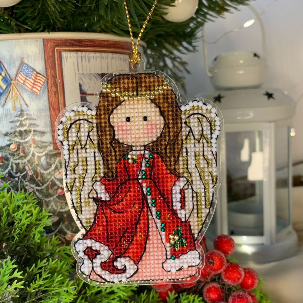 Unicstitch Counted Cross Stitch Kit on Plastic 1017 – Red Christmas Angel