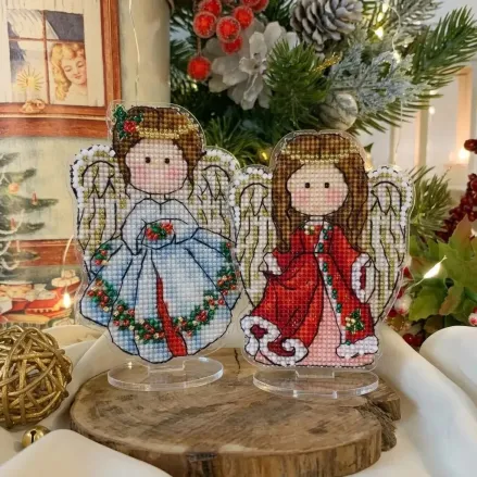 Unicstitch Counted Cross Stitch Kit on Plastic 1019 – White and Red Christmas Angels