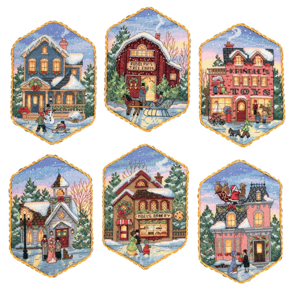 Counted Cross Stitch Ornament Kit-Christmas Village Ornaments, Dimensions, 8785