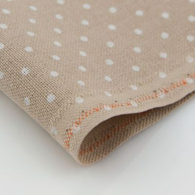 Zweigart 32 Count Lugana Murano Petit Point Evenweave Fabric 3984/7309 – Light Taupe with White Dots