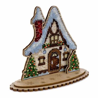Wonderland Crafts Wooden Cross Stitch Kit FLW-047 – Christmas Cottage